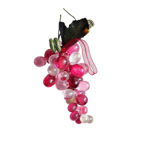 3 Pc Vintage MCM 1960's Clear/Pink/ Cherry Red Lucite Grapes Bunch 5.5"L - Picture 3 of 4